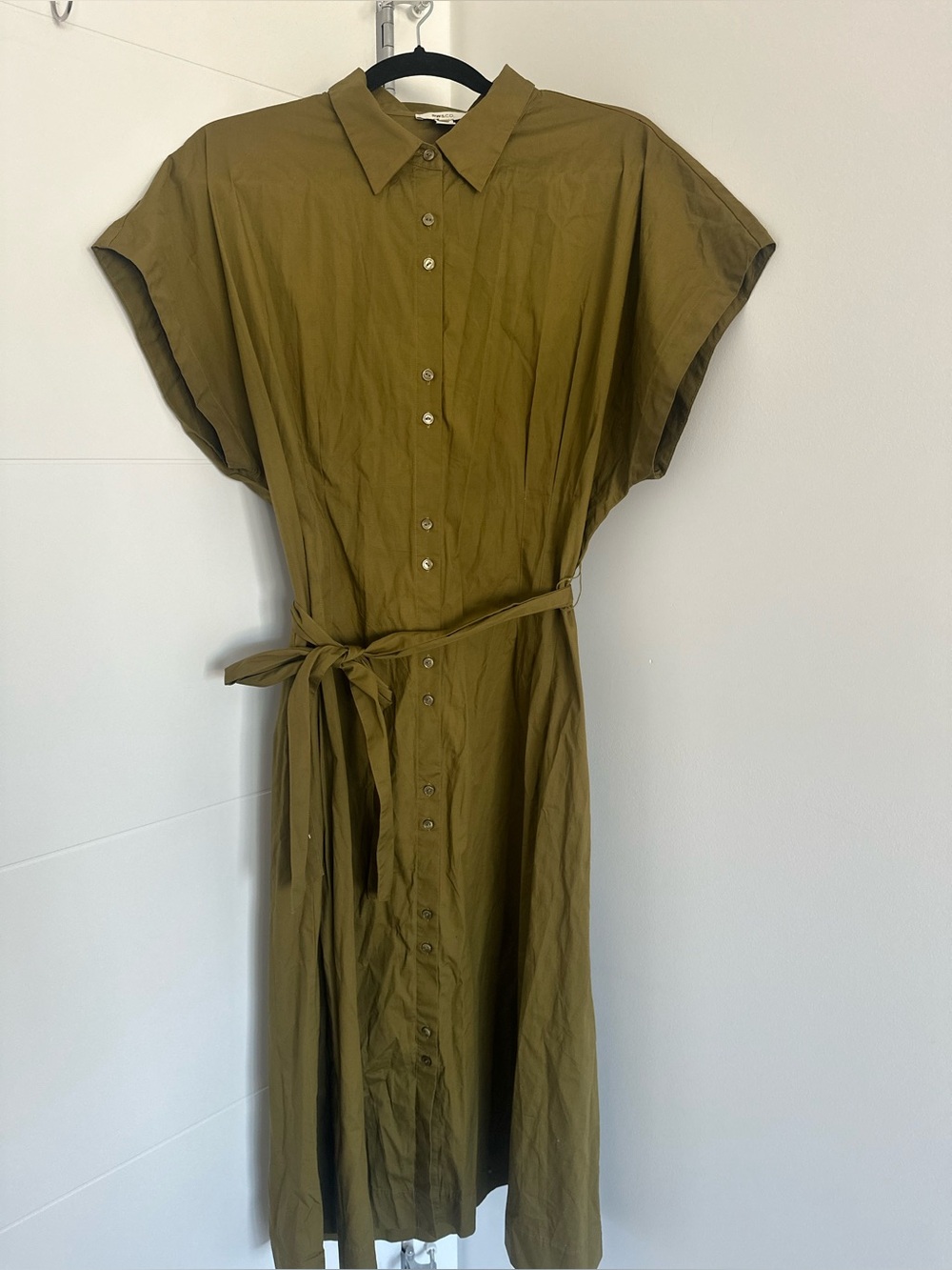 RW&CO. Olive Green Button-Front Shirt Dress